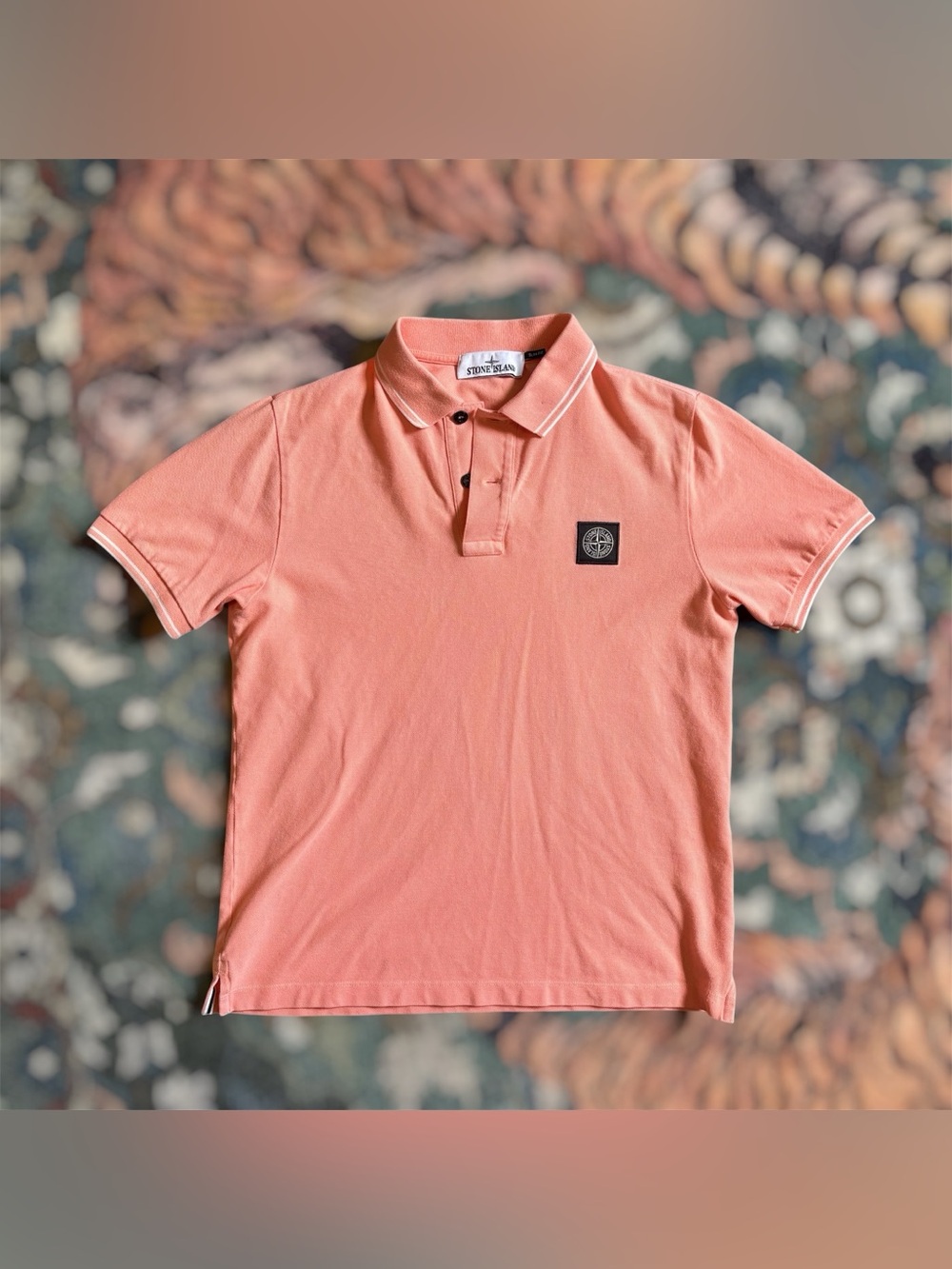 Stone Island Pique Polo Shirt Orange Preppy Mens Small Slim Fit Collared
